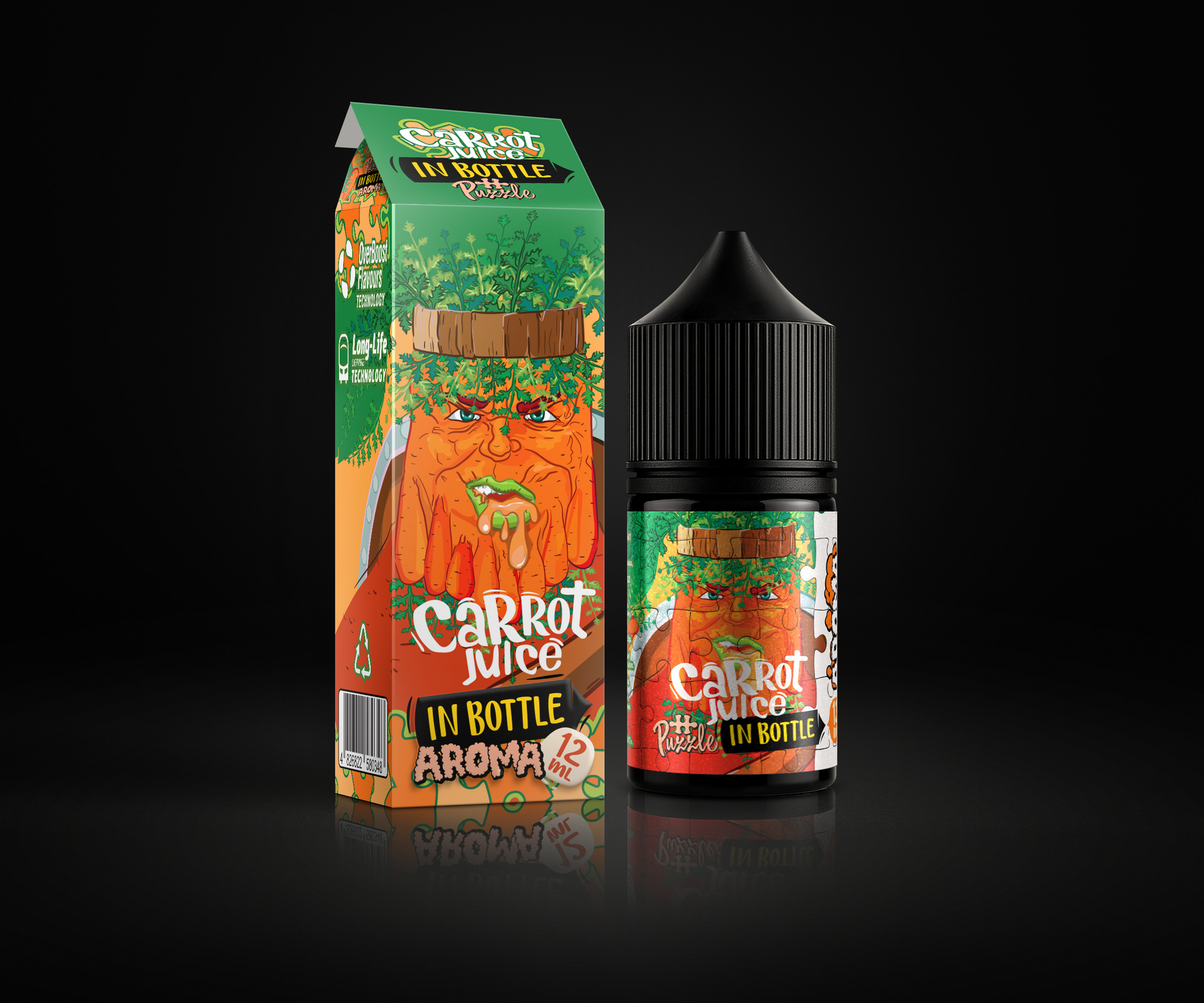 Carrot Juice e-liquid and flavor packaging