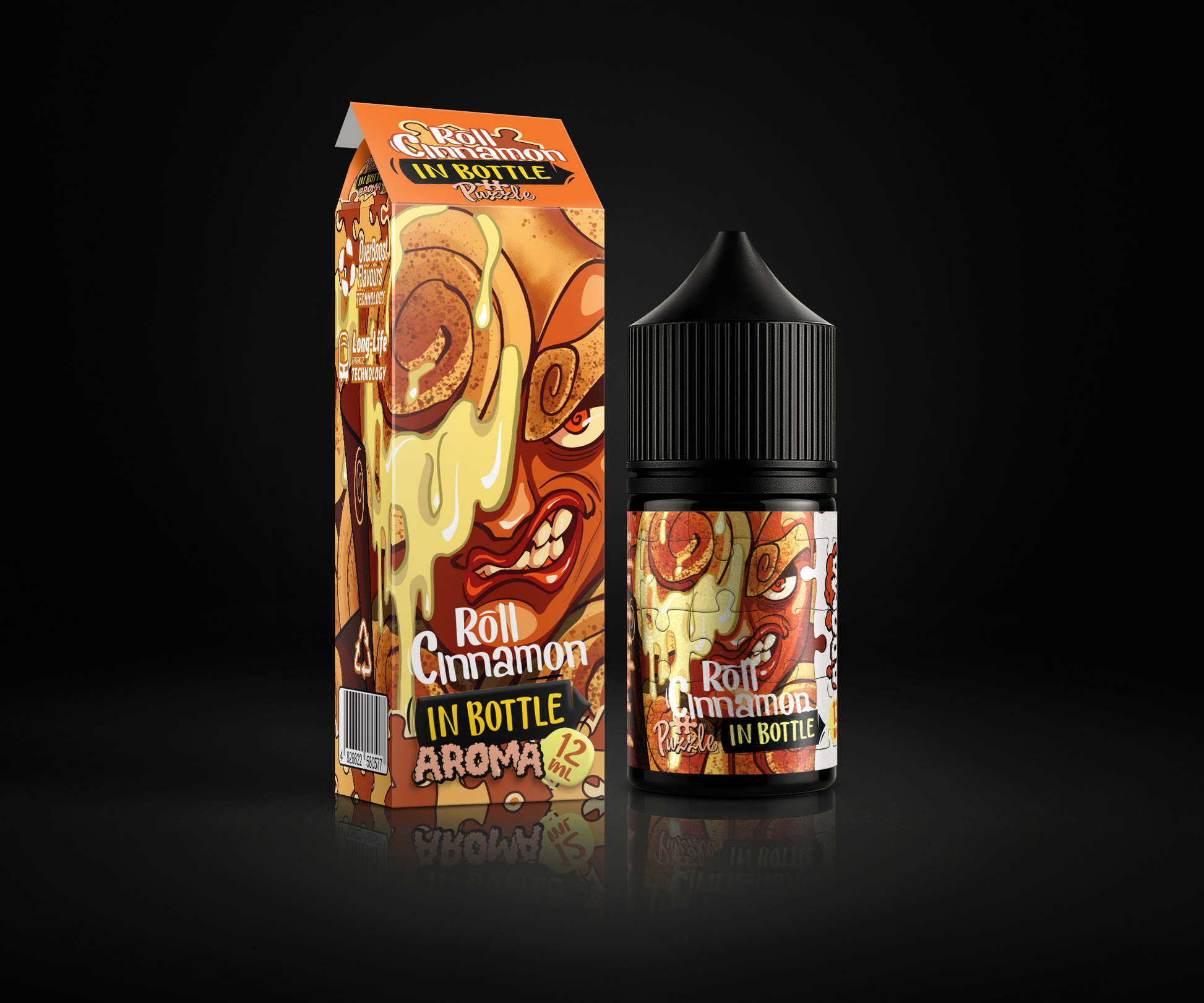 Cinnamon Roll e-liquid and flavor packaging