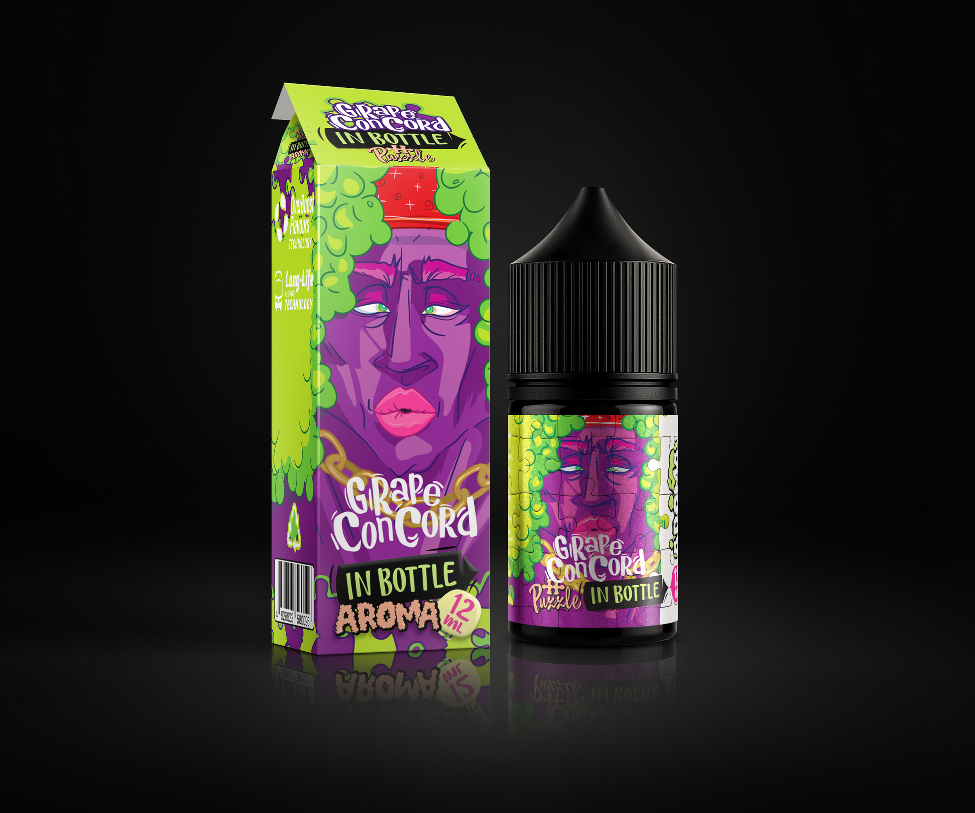 Grape Concord e-liquid and flavor packaging
