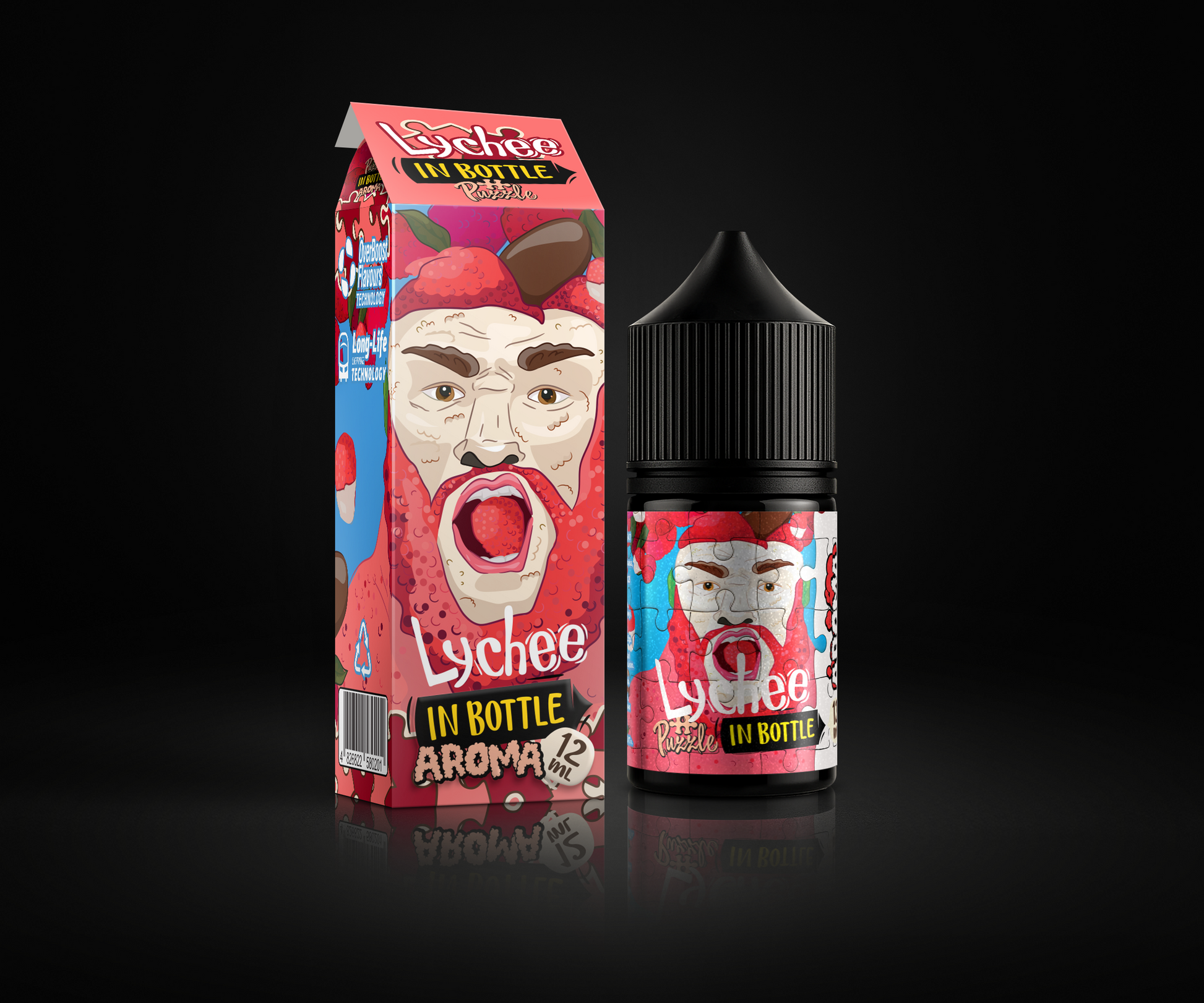 Lychee e-liquid and flavor packaging