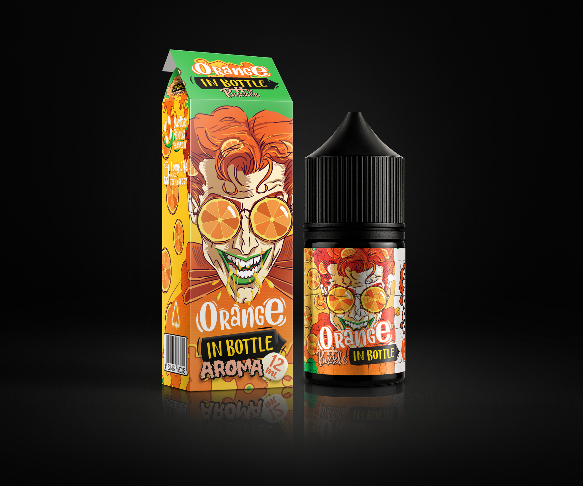 Orange e-liquid and flavor packaging