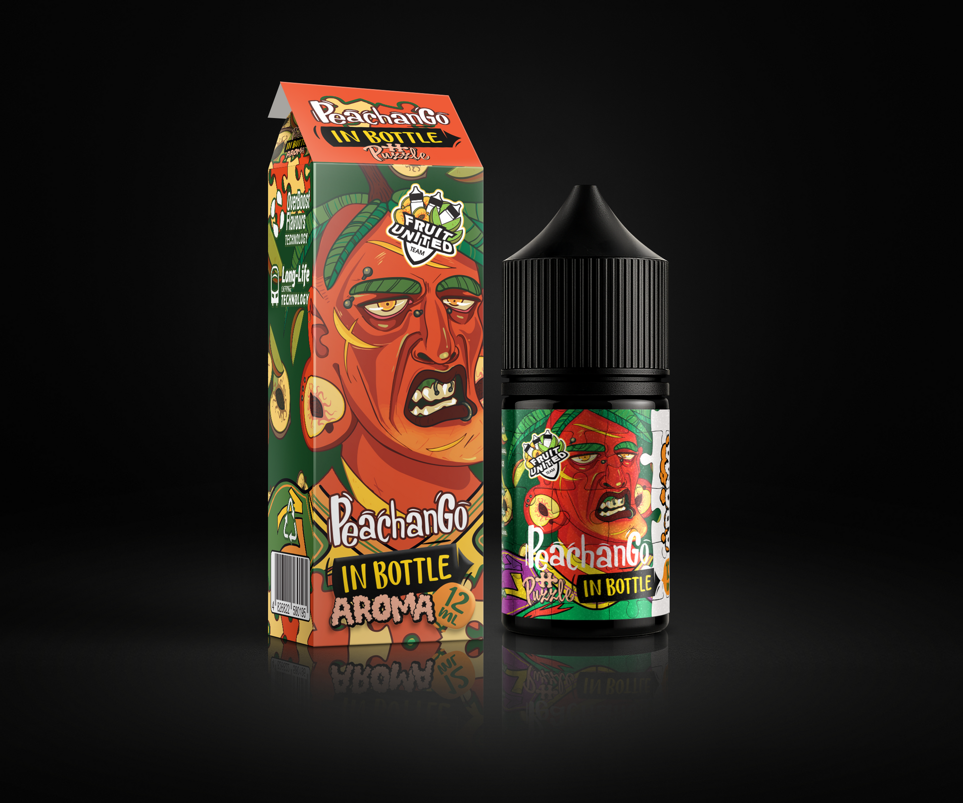 Peachango e-liquid and flavor packaging