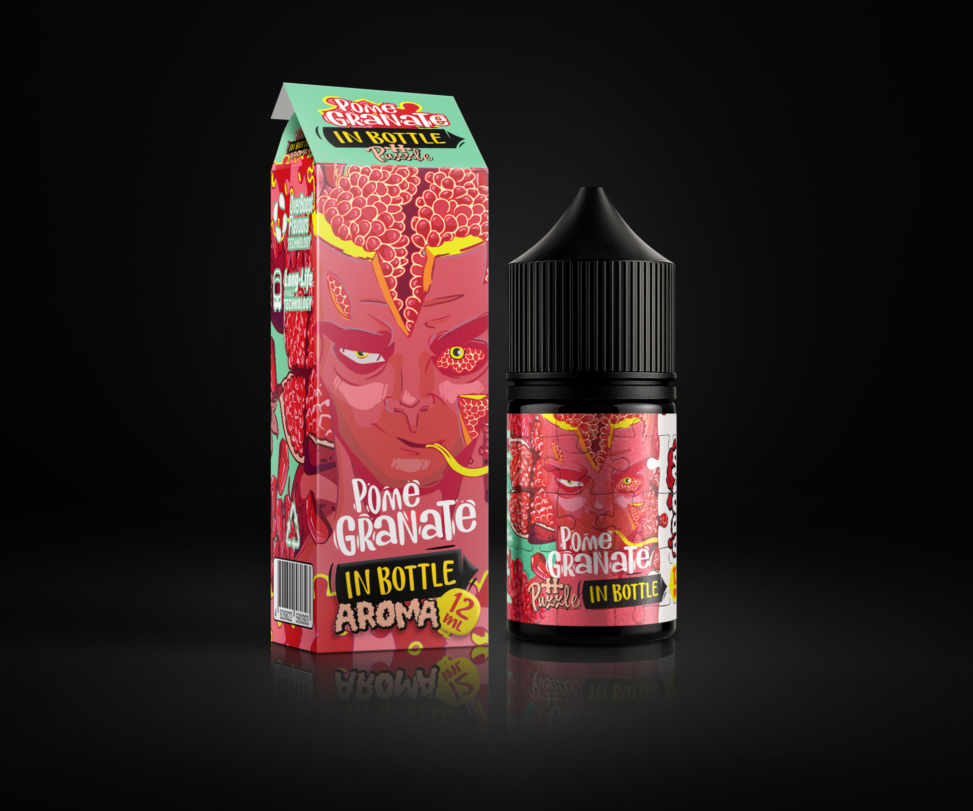 Pomegranate e-liquid and flavor packaging