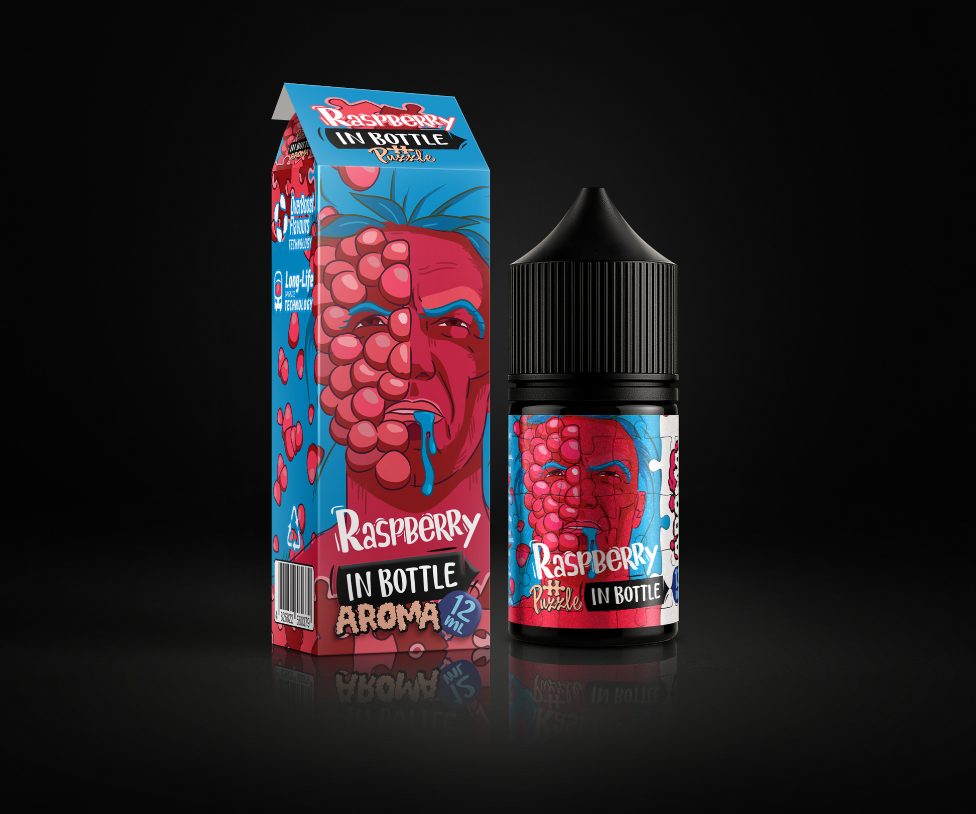 Raspberry e-liquid and flavor packaging