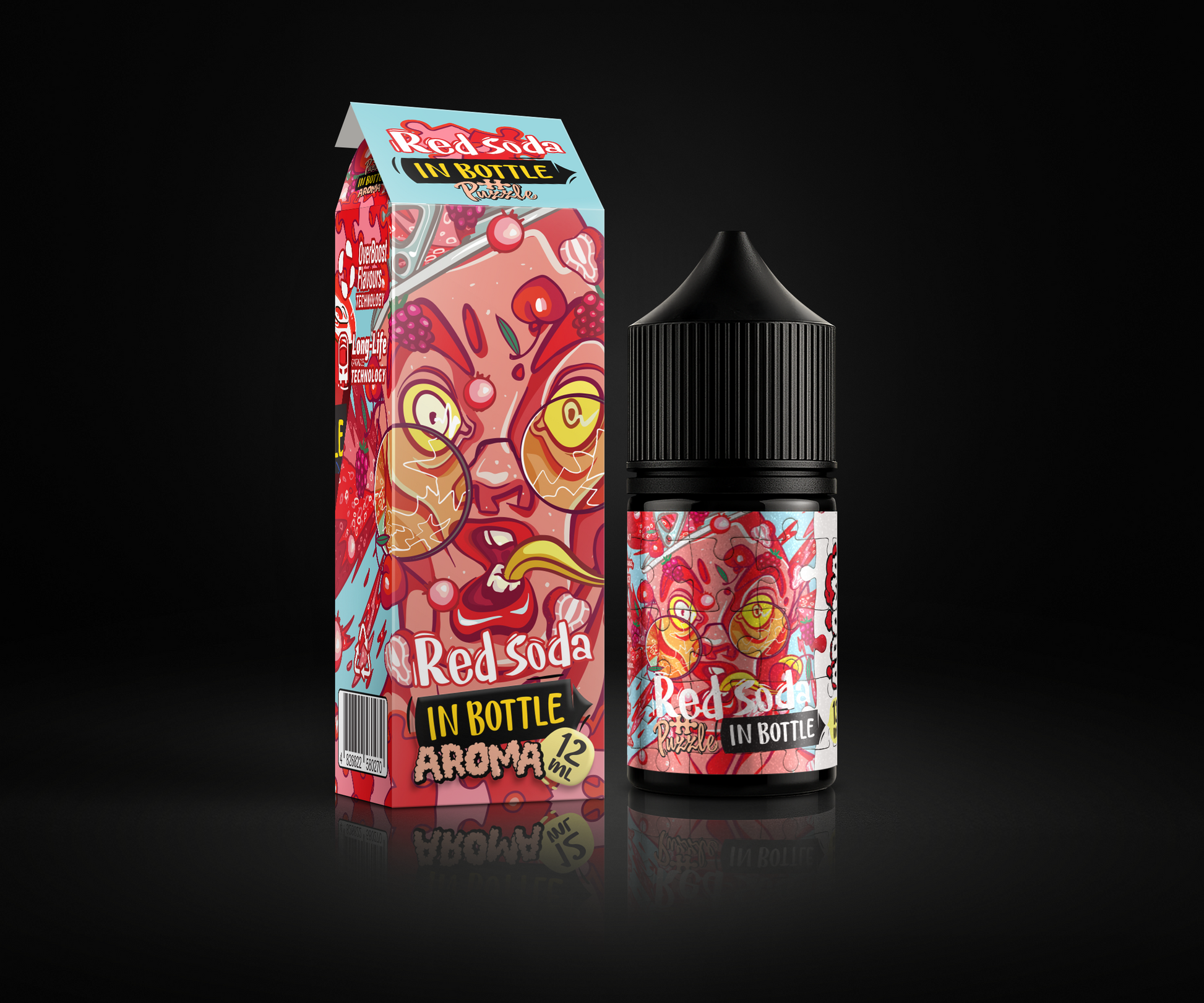 Red Soda e-liquid and flavor packaging