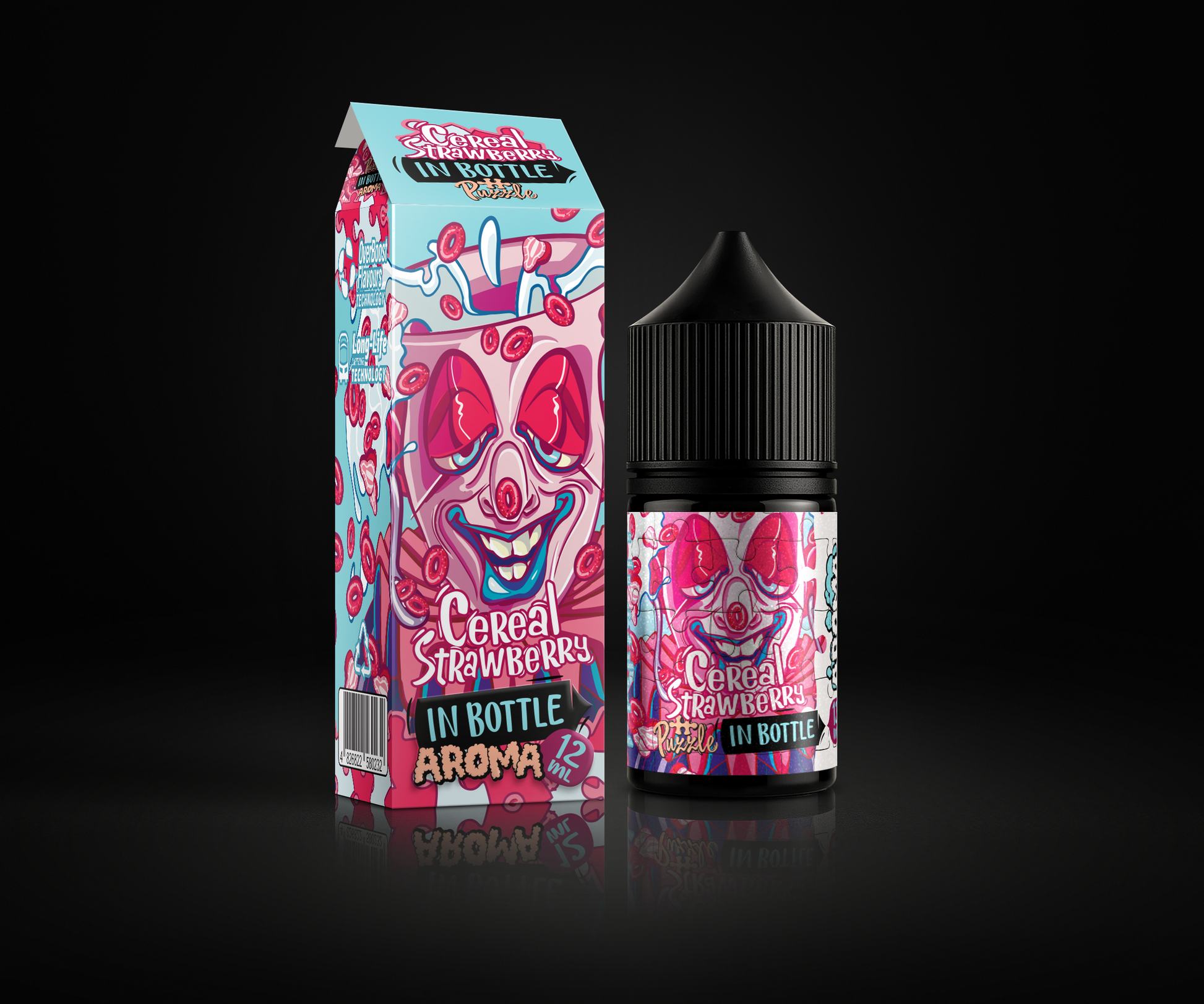 Strawberry Cereal e-liquid and flavor packaging